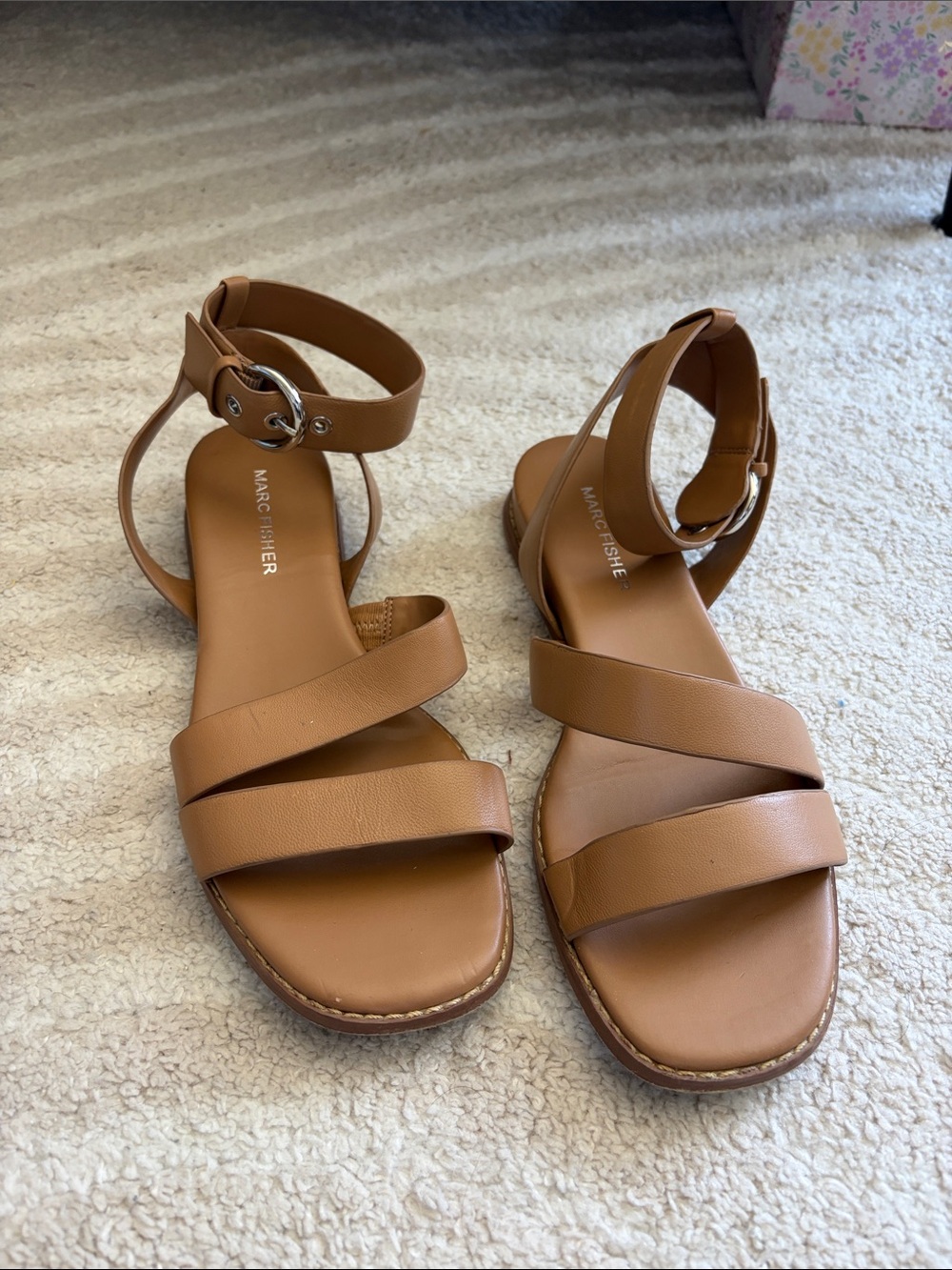 Marc Fisher Tan Strappy Ankle Buckle Sandals